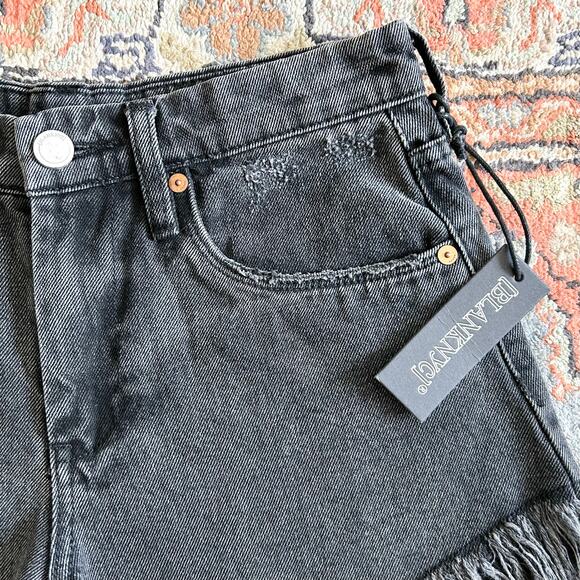 BlankNYC Sabotage Frayed Faded Black Wash High-Rise Shorts Denim NWT - Picture 2 of 7